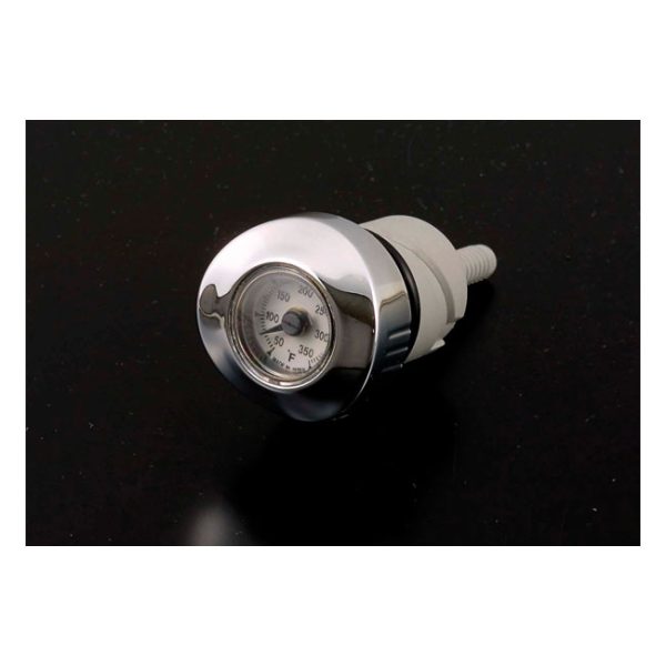 Oil tank dipstick with temperature gauge