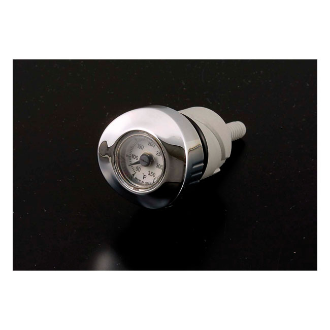 Oil tank dipstick with temperature gauge