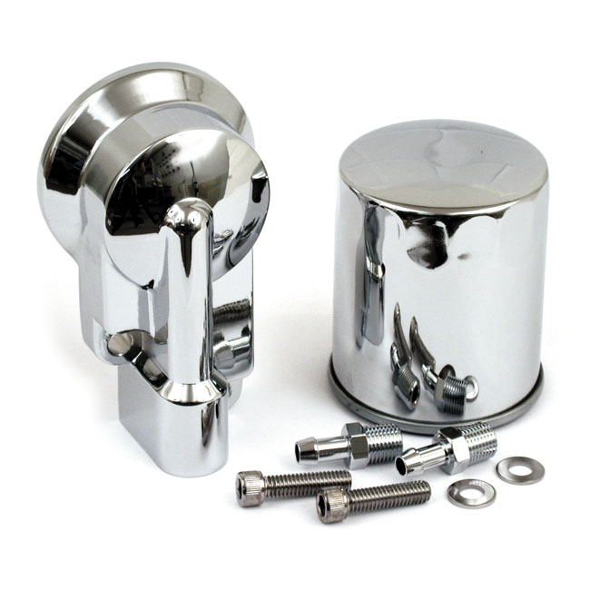 Oil filter mount bracket kit. Chrome