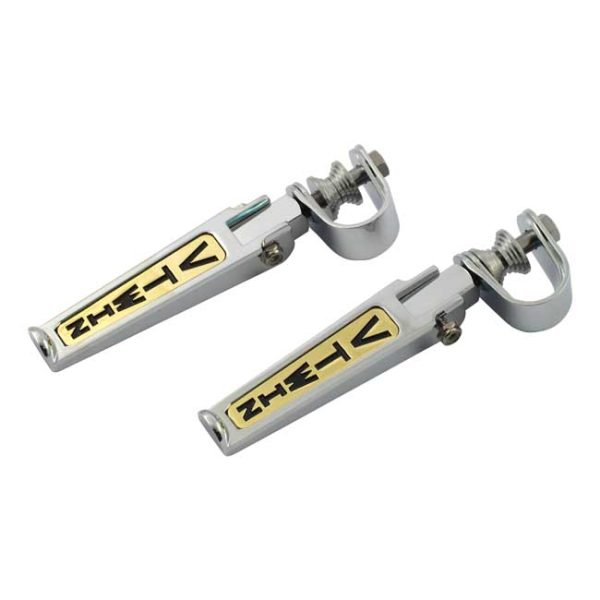 'V-Twin' foot peg set. Clamp-on. Chrome/Gold