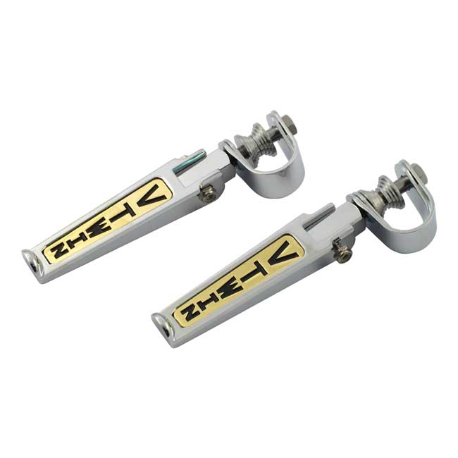 'V-Twin' foot peg set. Clamp-on. Chrome/Gold