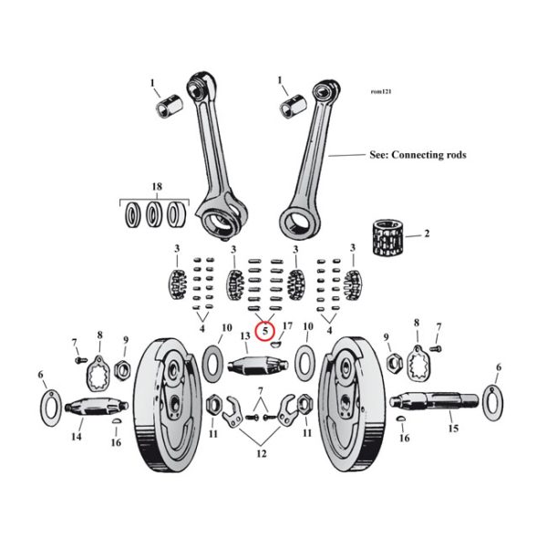 Pinion shaft (right side) & long conrod rollers