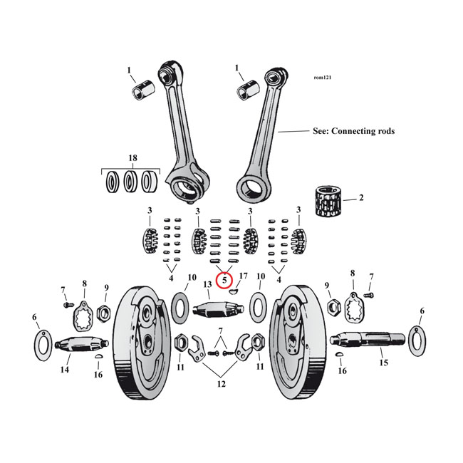 Pinion shaft (right side) & long conrod rollers