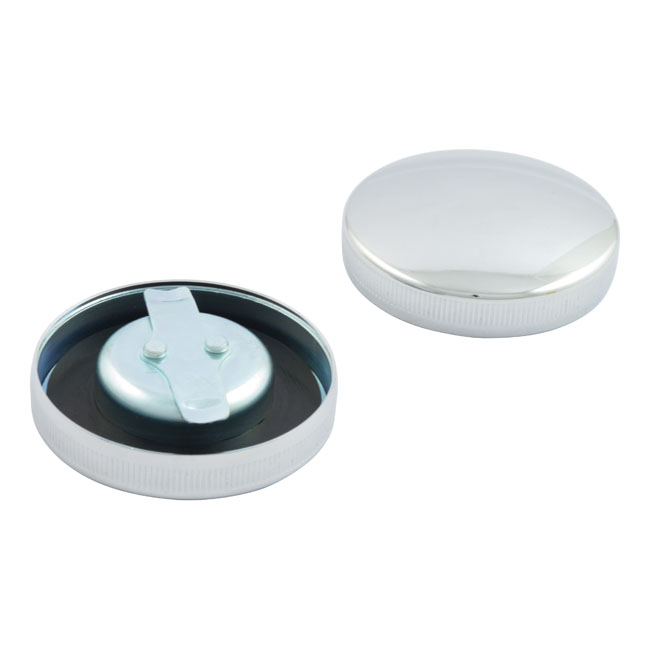 Early bayonet style gas cap set. Chrome