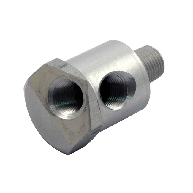 Dual oil pressure gauge adapter. Clear aluminum