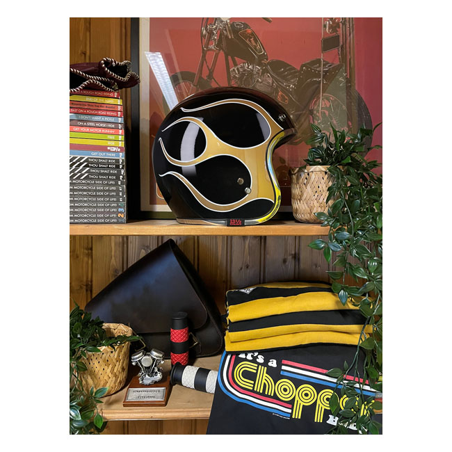 13 1/2 Skull bucket helmet flames gold