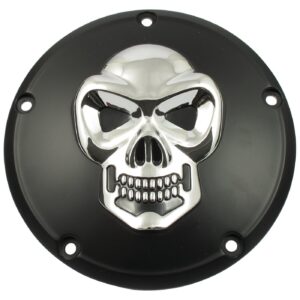 MCS Skull derby cover 5-hole. Black & Chrome