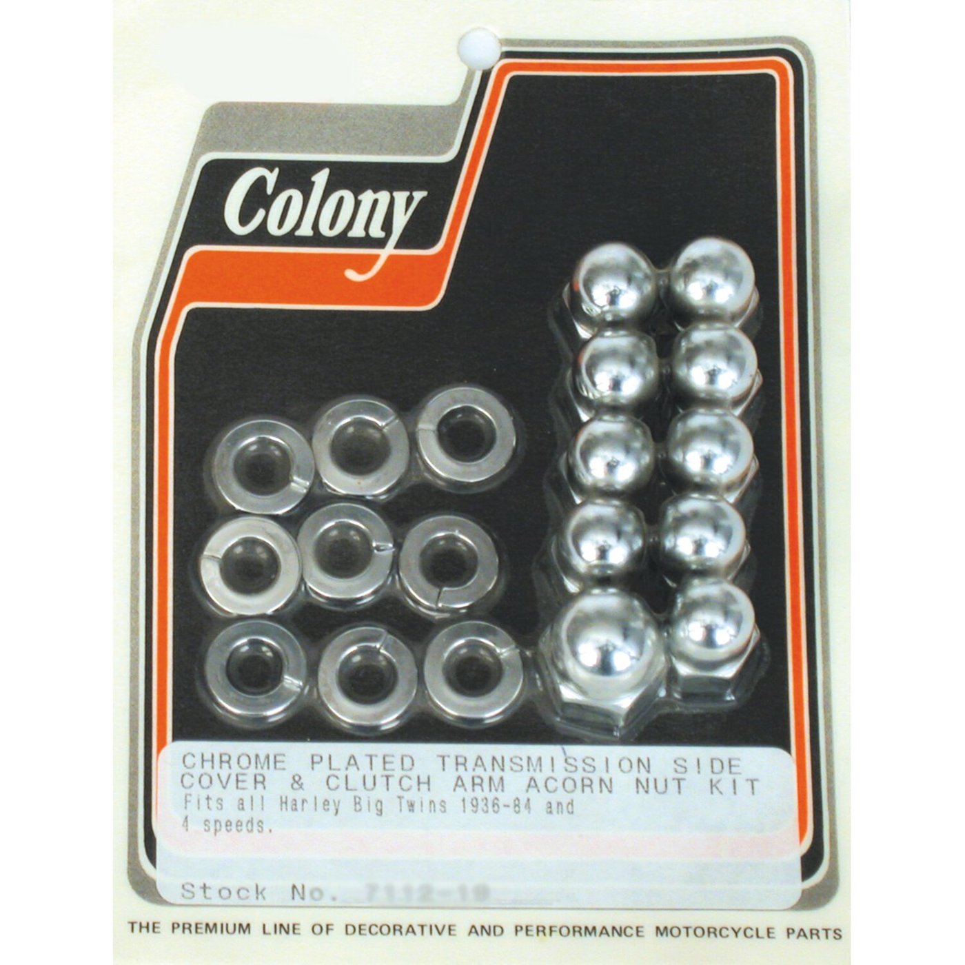 Colony Colony, transmission side cover screw kit. Chrome Acorn
