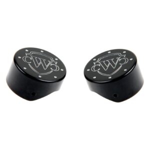 Cult-Werk Cult-Werk, 2-piece fork tube cap bolt cover kit. Black, logo
