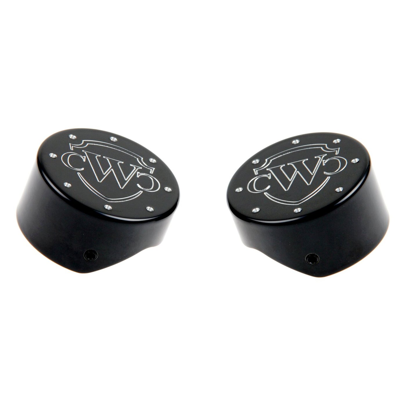 Cult-Werk Cult-Werk, 2-piece fork tube cap bolt cover kit. Black, logo