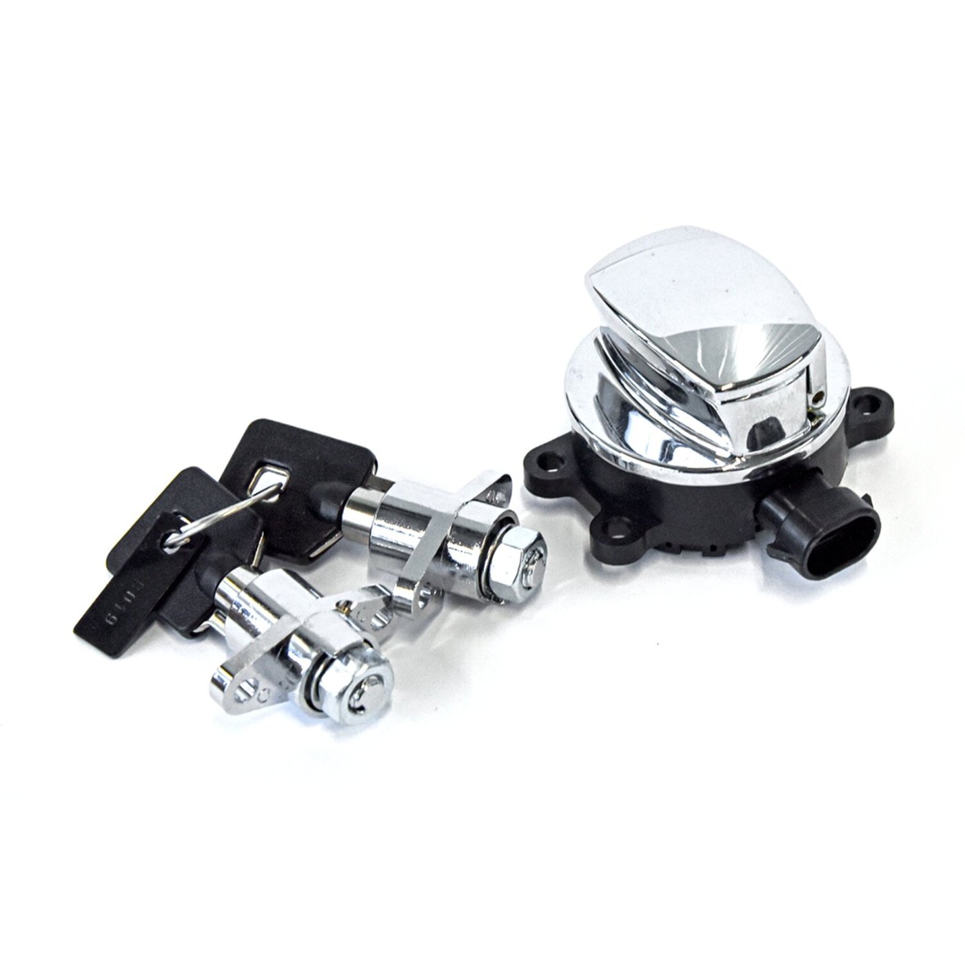 MCS FLHR ignition switch & saddlebag lock kit. Chrome