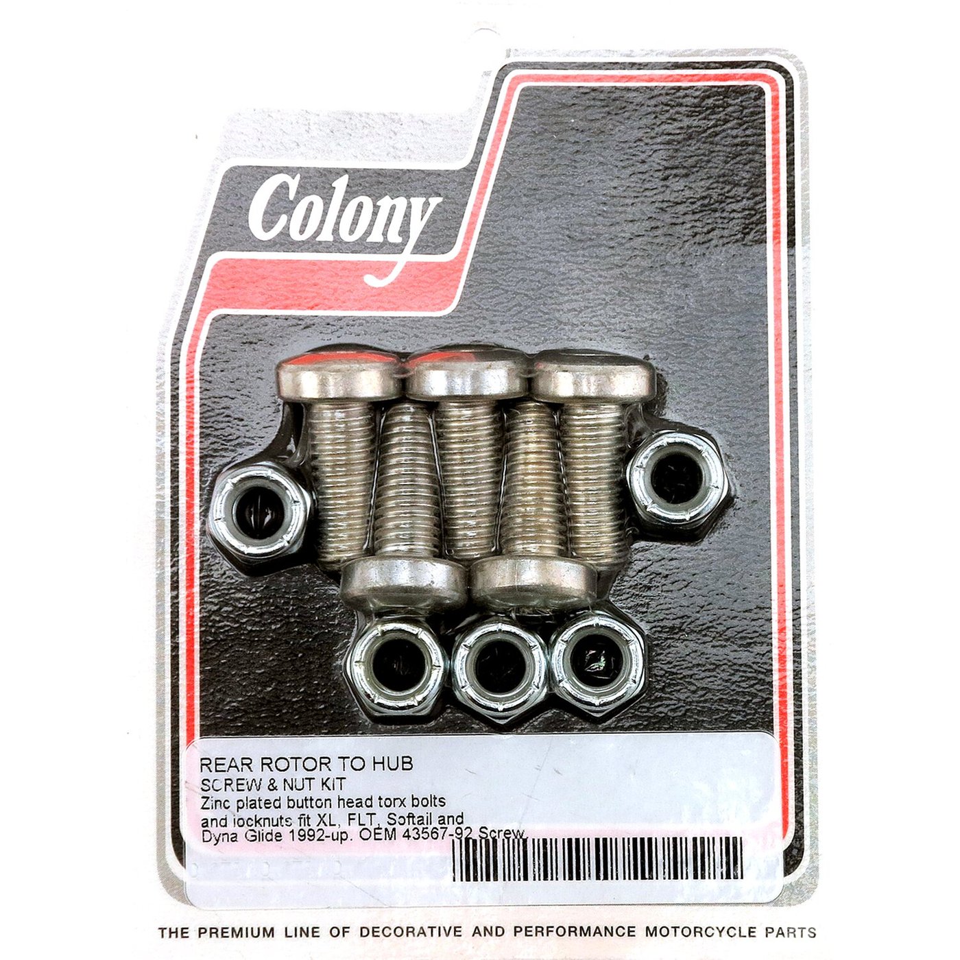 Colony Colony, rear brake rotor bolt & nut kit. Zinc, Torx