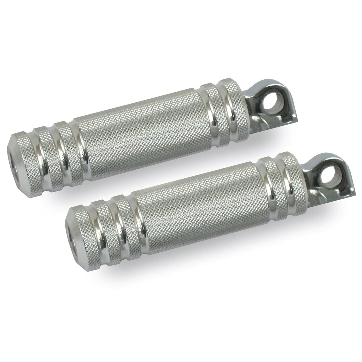 MCS Knurled aluminum foot pegs. Small diameter. Polished