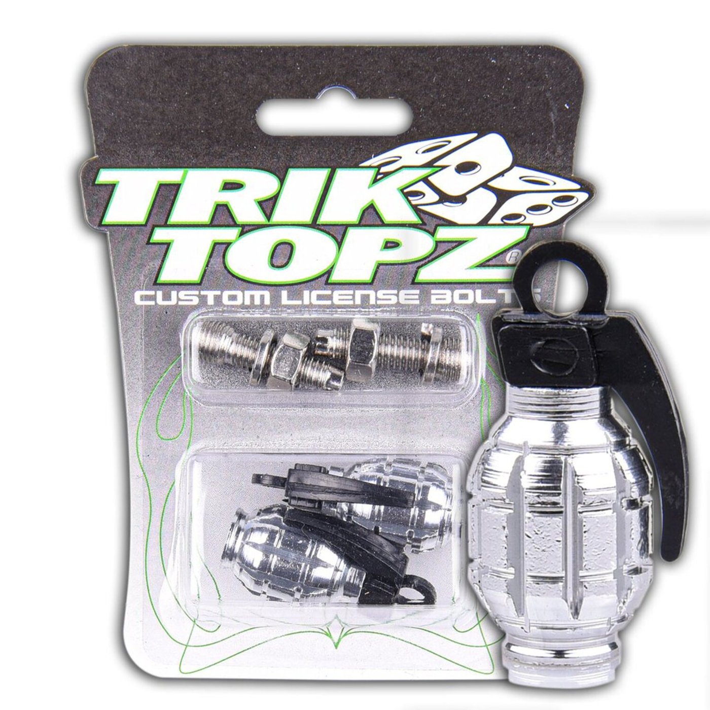 TrikTopz Trik Topz, Hand Grenade license plate mounts. Chrome - Image 2