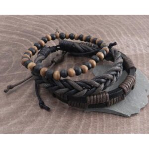 Amigaz Amigaz Rope Sliders & Wood Bead bracelet brown
