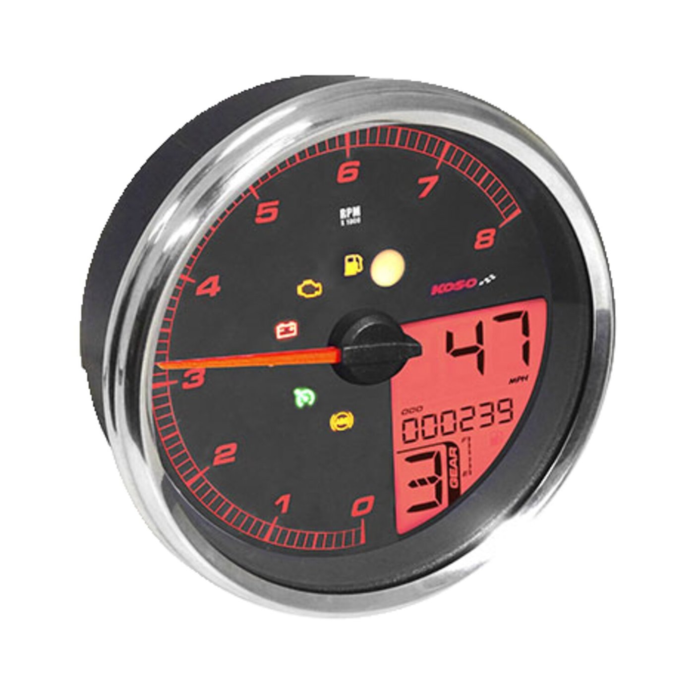 Koso KOSO, HD-05 speedometer / tachometer. Chrome bezel