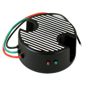 Transpo Solid-State 12-V voltage regulator. Black