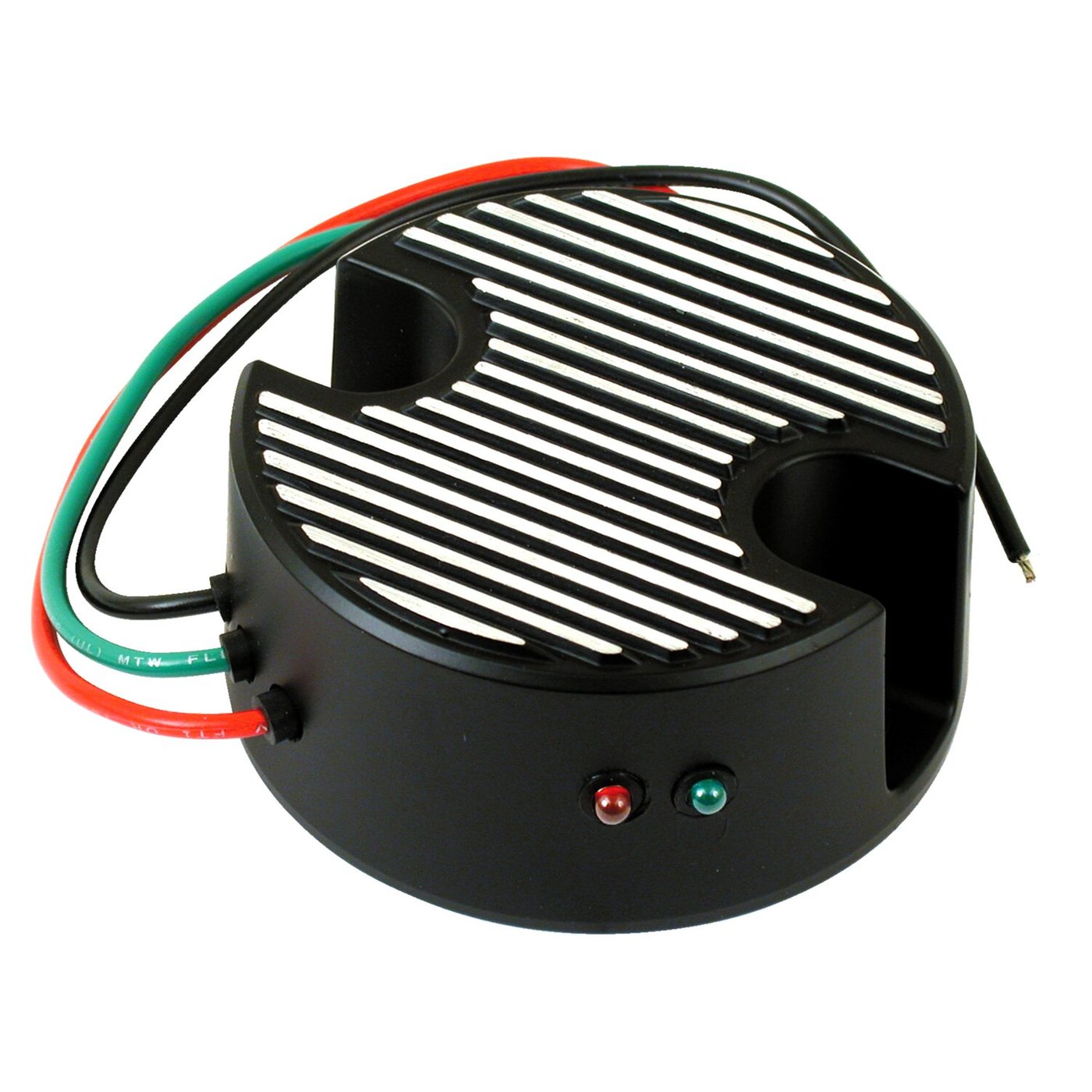 Transpo Solid-State 12-V voltage regulator. Black