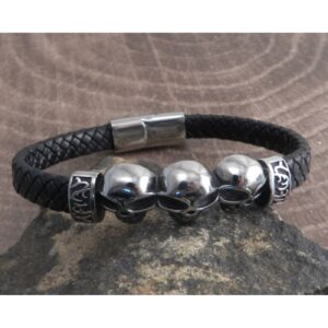 Amigaz Amigaz Skull Head Leather Braid Bracelet