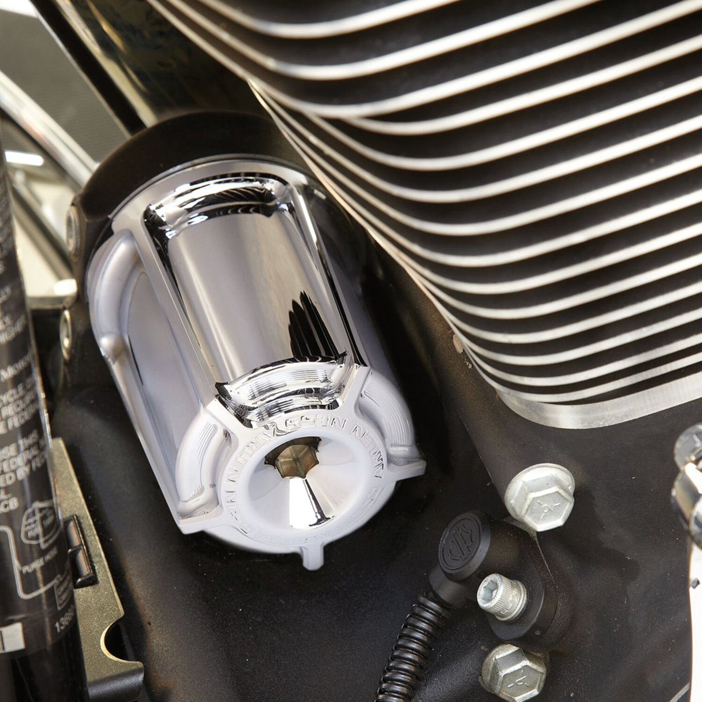 Arlen Ness Arlen Ness, reusable billet oil filter kit. Beveled. Chrome - Image 2