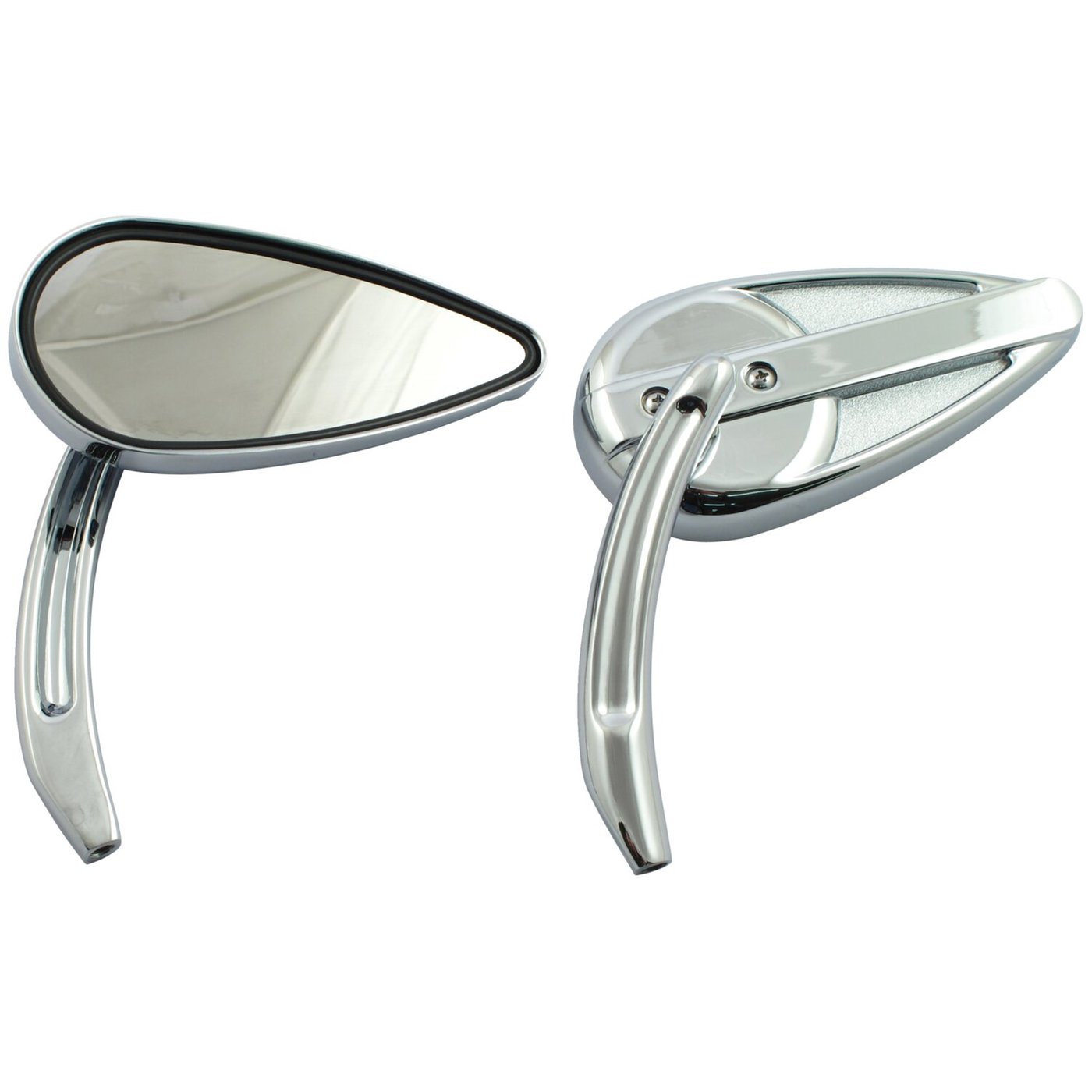 MCS Retro teardrop mirror set. Chrome, aluminum grooved stem