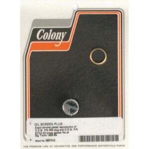 Colony Colony, OEM style slotted plug oil screen crankcase. Chrome