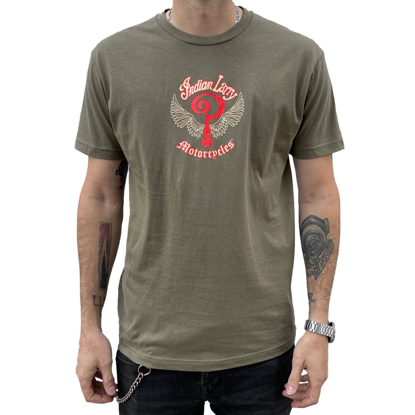 Indian Larry Motorcycles Indian Larry Logo t-shirt army green - Image 2