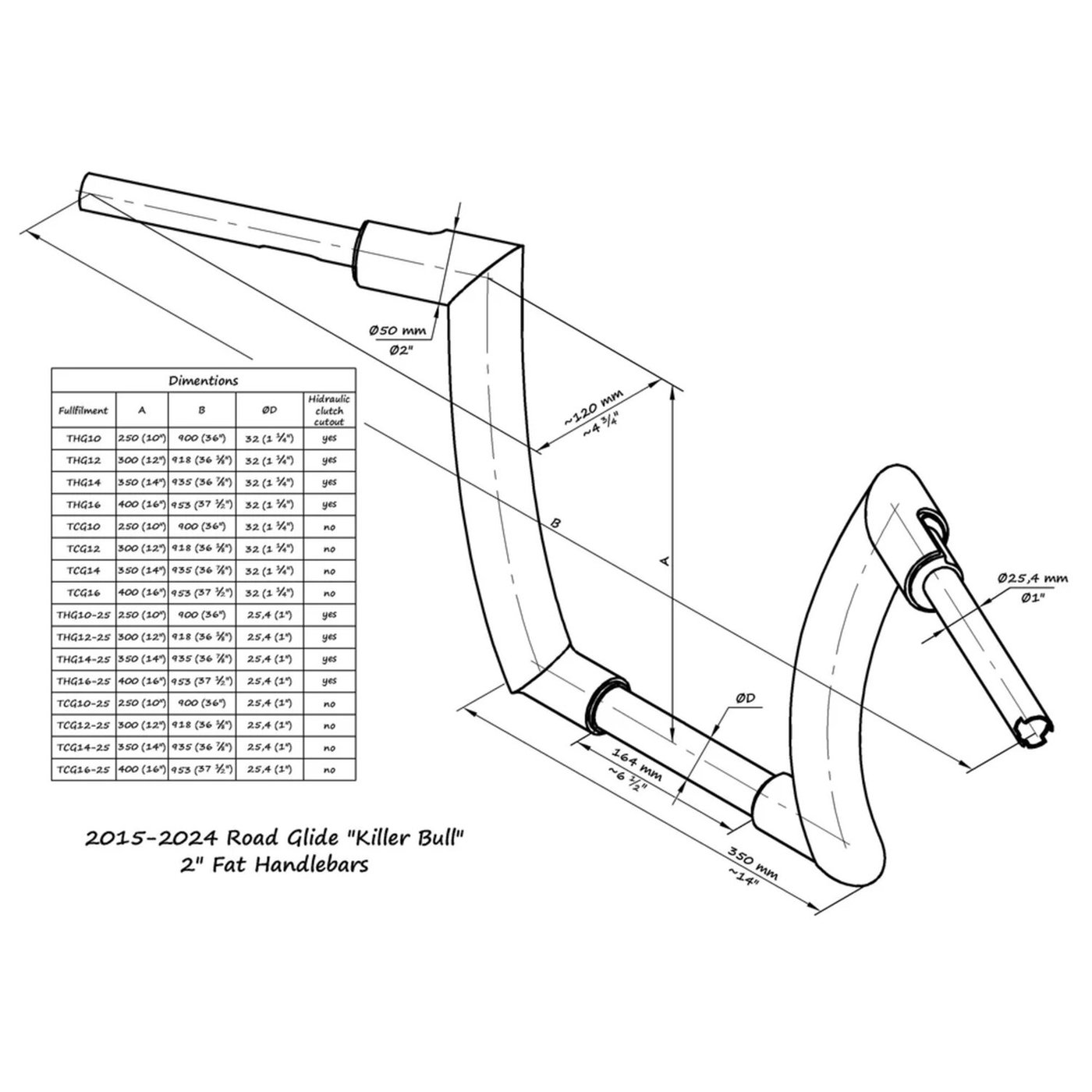 Killer Custom Killer Custom, Killer Bull 2" fat bar. FLTR/FLHR. 12" rise - Image 2